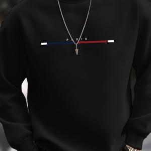 남성 패션 라이트 럭셔리 성숙한 매력 삼색 레터 프린트, 캐주얼 스포츠 다용도 크루넥 스웨트셔츠, 블랙, 네이비 블루, 그레이, 버건디