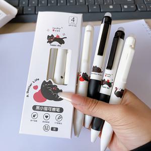 귀여운 고양이 디자인의 푸시버튼 지우개 젤펜 4종 세트, 필기, 다이어리, 메모, 사무용품, 서명펜, 플래너펜에 적합. 블랙/블루 잉크, 창의적인 문구, 귀여운 문구, 선물로도 좋음