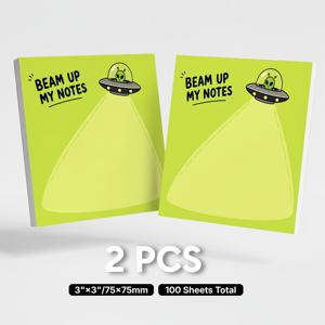 2개 100매 합계, 웃긴 외계인 스티커 메모, 빔업 나의 메모 메모 패드, 귀여운 UFO 자체 접착 리마인더 메모, 사무실 학교 가정 책상용 빈 노트패드