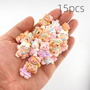 소동물 모양 수지 장식 패치 15개 세트, 5가지 다른 모양, 장식용 구슬, 구슬 및 구슬 모음, DIY 액세서리, 선물, 토끼, 곰, 개, 고양이 모양, DIY 휴대폰 케이스, 머리핀, 사진 프레임 및 기타 주얼리용, 장식용 액세서리, 공예용 액세서리