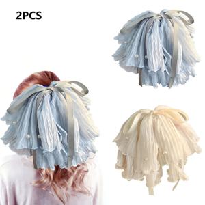 2개 세트 여성용 리본 포니테일 헤어 클립, 길이 15Cm 패셔너블 다용도 헤어핀, 신학기 시즌, 파티, 해변 캐주얼, 데일리 착용 헤어 장식에 적합, 여성 친구를 위한 이상적인 생일 선물