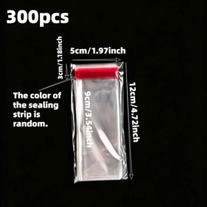 300개 투명 비닐 봉투, 주얼리, 선물, 문구류 및 제품 디스플레이에 적합, 가방, 책갈피 및 주얼리, 밀봉 스트립 색상 랜덤