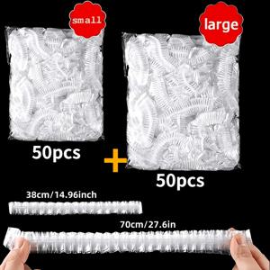 100개입 XL 대형/소형 사이즈 조합 탄성 식품 신선 보관 천, 70cm/27.56인치, 38cm/14.96인치, 일회용 탄성 플라스틱 신선 보관 필름, 식품 등급 신선 보관 필름 볼 커버, 재사용 가능한 주방 식품 보관 뚜껑 | 안전 밀봉 백