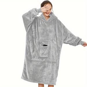 1개, 오버사이즈 쉐르파 후드 블랭킷 스웨트셔츠, 플란넬 원단, 부드럽고 편안함, 따뜻함
