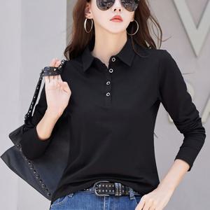 여성용 라펠 칼라 버튼 프론트 블라우스 - 솔리드 컬러 롱 슬리브 버튼업 셔츠, 세탁기 사용 가능 겨울 사무복, 전문적인 복장을 위한 라펠 칼라 (가을/겨울) - 미디엄 스트레치 원단