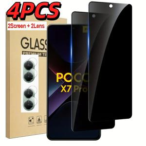 Xiaomi POCO X7 Pro 5G용 4개입 유리 프라이버시 스크린 보호 필름 2+2개, 엿보기 방지 강화 유리 필름 2개 프라이버시 스크린 유리 보호 필름 및 카메라 렌즈 보호 필름 2개, Xiaomi POCO X7 Pro 추가품 9H 경도 강화 유리 필름