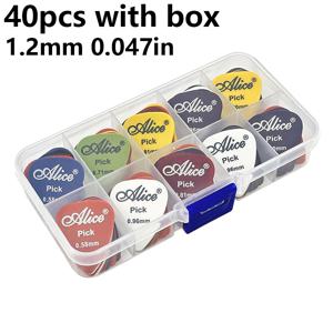 40개입 다중 두께 앨리스 기타 픽 + 투명 케이스 - 0.58mm~1.50mm 두께 범위 (다양한 색상, 전기/어쿠스틱 기타, 우쿨렐레, 베이스용 - 내구성 ABS 플렉트럼 박스 포함)