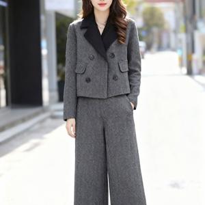 여성 트위드 숏자겟 와이드 팬츠 투피스 세트 가을겨울 캐주얼 포멀 직장 출행 데일리 코디 편안한 상하세트 슬림소녀