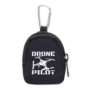 드론과 PILOT 단어가 있는 지퍼 동전 파우치 겸 열쇠고리 1개 - 블랙 옥스포드 원단 지갑 정리함, 안전한 지퍼 잠금장치