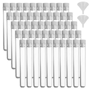 50개 100X12mm 플라스틱 투명 원형 바닥 시험관 용기 세트 (스토퍼 포함), 식물, 비즈, 파티 샷, 선물, 공예 & 과학 실험용, 흰색