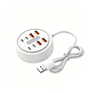66W 원형 USB C 충전 허브, 8포트 PD 고속 충전기, USB-A 4개 및 USB-C 4개 멀티 충전기, 모든 스마트폰, 노트북, 태블릿과 호환