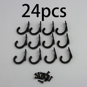 24개 검정색 단일 구멍 코트 및 모자 걸이, 코트 및 모자 걸이 12개 + 검정색 2X8 미니어처 나사 12개, 가정 호텔 욕실 펜던트 코트 걸이 옷장 걸이 도어 걸이, 설치가 용이한 걸이 하드웨어 세트