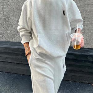 MY Latest Model 남성용 캐릭터 프린트 후드 티셔츠 세트, 라이트 그레이, 가을 겨울 컬렉션