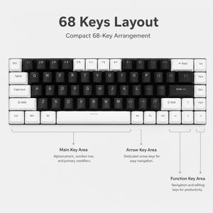 68키 블랙 화이트 대비 PBT 키캡 세트, OEM 염료승화 키캡, 투톤 교체용 키캡, MX 스위치 60% 68 레이아웃 기계식 키보드와 호환, 키보드 미포함