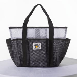 ABAHUB 여성용 대형 메쉬 비치 토트백, 외부 수납 포켓 8개가 있는 모래 방지 비치백, 수건, 해변 장난감, 수영 장비, 피크닉, 캠핑, 휴가용 경량 속건성 숄더 토트백