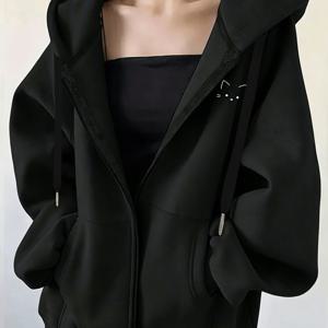 여성용 패션 봄 가을 겨울 지퍼 스웨트셔츠 자켓, 하이엔드 패션, 재미있는, 니치, 심플한, 나이감 redu, 활용도 높은, 데일리 캐주얼, 귀여운, 부드럽고 사랑스러운, 새끼 고양이 옆면 프린트 디자인 상의
