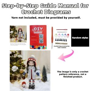 겨울 여아용 코바늘 뜨개질 수업 2권 세트 (프린트 패턴 포함, 단계별 비디오 튜토리얼, 초보자 가이드 핸드북, 초보자에게 적합한 코바늘 키트 - 실 미포함)