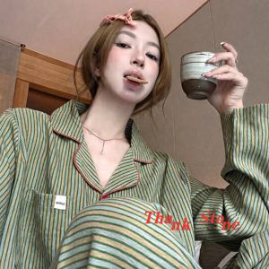 한국스타일 녹색 잠옷 여성 봄가을 2026신상 심플 루즈핏 달콤한 긴팔 긴바지 홈웨어 세트