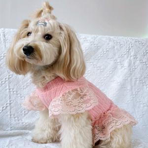 애완동물 옷 고양이 강아지 가을 겨울 따뜻한 스웨터 소형 하이넥 대형 플러터 소매 니트 원피스 1개