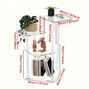 4단 모던 투명 아크릴 사이드 테이블, 공간 절약형 다기능 선반, 간편한 조립, 거실, 침실, 사무실용 독립형 테이블 - 가구, 좁은 공간을 위한 컴팩트 디자인, 무목재