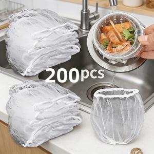 200개 교체용 필터 - 주방 싱크대 및 배수구용 미세 메시 스트레이너, 야채 세척 - 막힘 방지, 간편한 세척 - 작은 입구와 음식 준비용 메시 시베가 있는 내구성 있는 파이프에 적합, 주방 싱크대 필터, 실용적인 주방용품