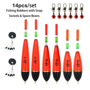 14개/세트 5g/10g/15g 부력 낚시 플로트 세트, 스냅 스위블 & 빈 포함 낚시 부표, 해수 담수용 사전 무게 조절 낚시 플로트 부표, 장거리 캐스팅 바다 낚시 부표, 낚시꾼을 위한 낚시 액세서리