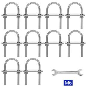 M6 라운드 U자 볼트 10개 세트, 장착판 및 렌치 포함, 내부 너비 (1.3인치) X 길이 53mm(2.1인치), 1인치 튜브용 304 스테인리스 스틸 클램프, TV 안테나, 파이프, 펜스, 보트용