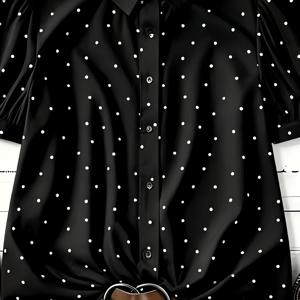 Plus Size, Plus Size Women's Spring/Summer Collection; Fashionable Lapel Shirt, Loose Fit Lapel Short Sleeve Versatile Commuter Casual Top