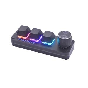 3+1 4키 인체공학적 게이밍 키보드 매크로 커스터마이징 노브 RGB 백라이트 키보드, 복사 붙여넣기 전체 선택 PS 단축키 볼륨 조절 포함, e스포츠 OSU 주식 거래 DIY용
