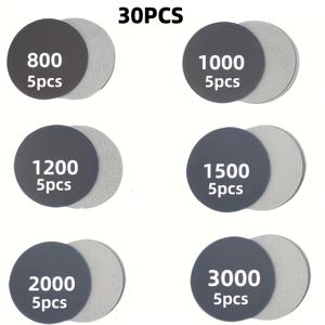 3인치 습식/건식 사포 세트 30개입, 입자 크기 80-3000, 차량 광택, 연마, 목재, 금속, 페인트용 고강도 연마 용지