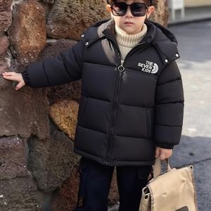 남아용 겨울 패딩 퀼팅 후드 탈부착 재킷 1개 - 따뜻한 후드 코트, 아웃도어 및 캐주얼 복장에 적합, 충전재 포함, 날씨용 캐주얼 단색 아우터웨어, 후드 탈부착 불가