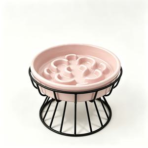 세라믹 높이 조절형 고양이 밥그릇 1개입, 반려동물 건강을 위한 들어올려진 디자인, 과도한 삼키기를 방지하는 느린 급식 디자인, 세척이 쉬운 세라믹, 반려견 강아지와 새끼고양이용