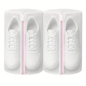 2개입 헤비 듀티 세탁기 신발 가방, 지퍼 잠금 및 벌집 디자인 - 스니커즈, 운동화, 양말, 브라, 섬세한 물품, 장난감용 튼튼한 세탁 가방 - 식기세척기 사용 가능, 스크래치 방지, 핑크색 지퍼가 있는 흰색 - 세탁기에 적합