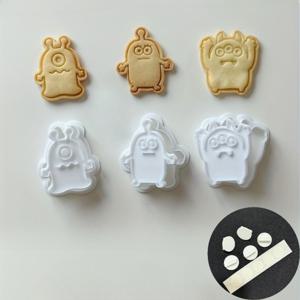 3개입 일본풍 귀여운 할로윈 작은 몬스터 쿠키 몰드, 한 눈과 세 눈 몬스터, 홈 베이킹 쿠키 몰드 (손잡이 무료 포함)
