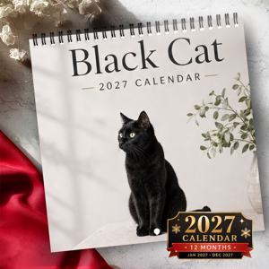 2027 벽걸이 달력, 1개입 2027 검은 고양이 벽걸이 달력, 2027년 1월부터 2027년 12월까지 12개월, 넓은 필기 영역이 있는 스파이럴 제본형 걸이식 월간 플래너, 미국 공휴일 정보 포함, 아름다운 반려동물 테마 장식용 선물, 고양이 애호가, 여성 동료, 교사에게 적합