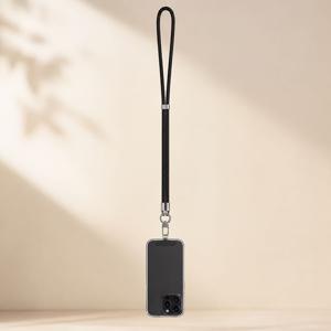 블랙 휴대폰 넥 스트랩 50Cm/19.7In, 조절 가능한 핸즈프리 폴리에스터 넥 스트랩 (휴대폰 테더 탭 및 360° 회전 메탈 클립 포함), 남녀 공용 휴대폰 스트랩, 여행, 사무실, 사이클링 및 데일리 캐리