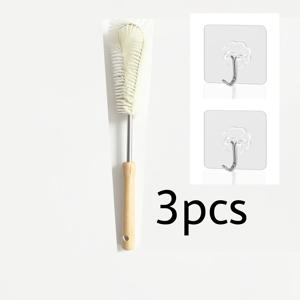 3pcs 세트 (청소 브러쉬 1개 및 후크 2개) 37Cm 긴 손잡이 컵 브러쉬 확장형 나무 손잡이 다기능 청소 브러쉬 컵 및 버킷 브러쉬 콩우유 기계 청소 브러쉬 주방 브러쉬 틈새 브러쉬
