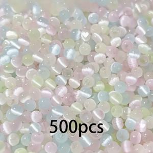 500/1000개 4mm 고양이 눈 유리 구슬, 멀티 컬러 (블루, 핑크, 옐로우, 그린) 선택, 주얼리 제작, 목걸이, 공예 및 비즈 자수용 - 유리 재질 구슬