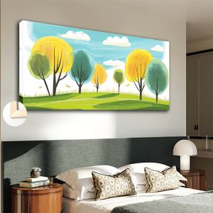 대형 액자 캔버스 벽 예술 - 모던 클래식 아르데코 풍경화, 50x100cm (20x40인치) 가로 활기찬 나무 덮개 풍경, 거실/침실/사무실용 캔버스 프린트, 걸 준비 완료된 액자 캔버스 벽 장식