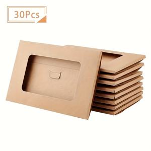 30개입 브라운 크래프트 종이 창문 봉투 - 4x6.1인치 접이식 카드 보관함, 결혼식, 생일, 크리스마스, 선물카드 및 초대장용, 심플한 스타일, 튼튼한 구조, 공예 애호가를 위한 선물 카드 봉투