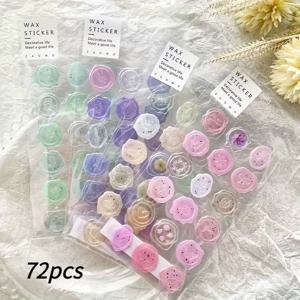 72개 창의적인 레트로 왁스 실 스탬프 사탕 스티커, 스크랩북 DIY 다이어리 문구 스티커, 장식용 미술 용품, 랜덤 색상