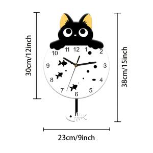 1개, 모던 큐트 흔들리는 고양이 벽시계, 창의적인 생선뼈 패턴 디자인, 무소음 시계, 침실, 거실, 주방, 사무실 장식용 시계, 크리스마스 선물, 발렌타인데이 및 생일 선물