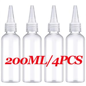 4개 누수 방지 스퀴즈 병 세트, 용량 20ML, 60ML, 120ML, 200ML, 투명 쉘 충전 스퀴즈 병 ( 오프 캡 포함), 디스펜싱, 로션, 샤워 젤, 헤어 오일, 엔진 오일, 접착제, 페인트, 식물 물주기, 안료에 적합