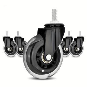 핫셀 5개 세트, M8/M10 * 20mm 나사식 가구용 무소음 360도 회전 캐스터, 5개 / 5개 회전 헤비듀티 3인치 PU 회전 캐스터, 다양한 경질 바닥, 카펫, 타일 및 기타 표면에 적합. 더블 베어링; 블랙