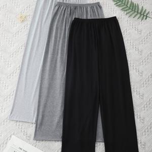 여성용 바지, 캐주얼하고 편안한 단색 홈웨어 바지, 다용도 루즈핏 롱 팬츠 3pcs 세트, 올 시즌 착용 가능