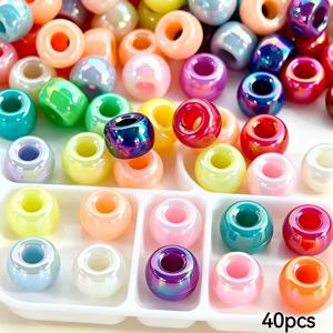 40개 9mm 고광택 혼합 색상 큰 구멍 원통 아크릴 비즈, 반투명 올매치 피어싱 스페이서 비즈 (최고의 친구 팔찌, 목걸이, 귀걸이, 의류 장식용). 키 펜던트
