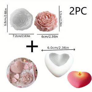 2개입 모란 꽃 직조 하트 실리콘 몰드 - 3D 플로럴 양초, 바스뱅& 레진 공예용 비누 몰드 - 웨딩 선물 제작 용품, 발렌타인데이, 어버이날, 결혼식& 기념일 완벽한 선물
