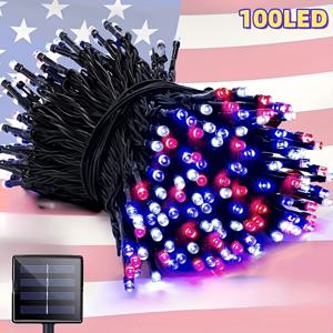 태양광 레드, 화이트, 블루 조명 끈, 길이 1200cm/100LED, 태양광, 8가지 점멸 모드, 할로윈 크리스마스