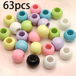 63개 12mm 마카롱 색상 아크릴 비즈, 큰 구멍 공예 재료 비즈, 수공예 비즈 스트링