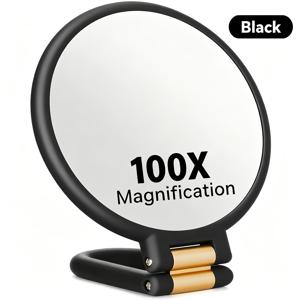 1개 100X HD 휴대용 메이크업 돋보기 거울, 1X/100X 이중 확대 스위치, 360° 조절 가능한 손잡이 및 거울, 블랙헤드 및 여드름 제거, 섬세한 눈과 입술 메이크업, 수염 정리, 가정 및 여행용, 멀티 컬러 프레임